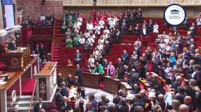 Des députés habillés aux couleurs du drapeau palestinien le 4 juin 2024.