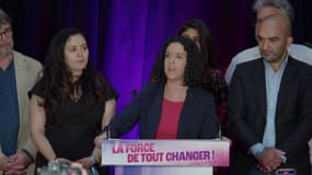 La tête de liste La France insoumise Manon Aubry après l'annonce des résultats des élections européennes du dimanche 9 juin 2024.