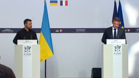 Le président de la République Emmanuel Macron aux côtés du président ukrainien Volodymyr Zelensky au palais de l'Élysée (Paris), le 7 juin 2024.